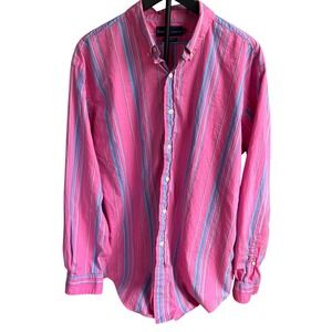 Ralph Lauren Mens Classic Fit Striped Button Down Shirt Pink Blue XL